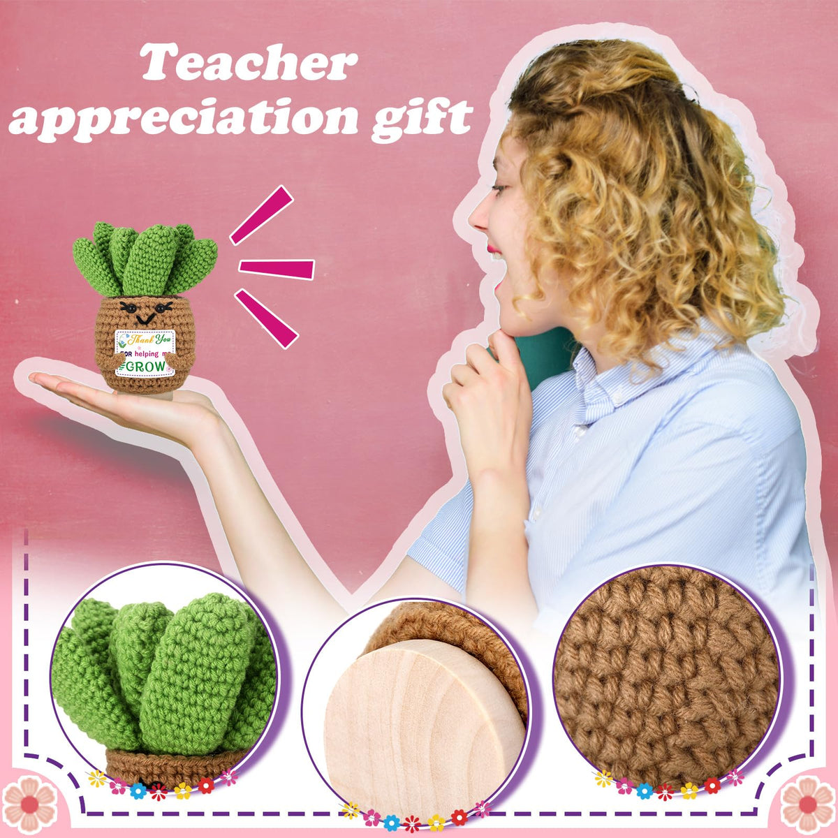 Wavwavw multicolor knitted succulents with distinct patterns for creative desk accents.