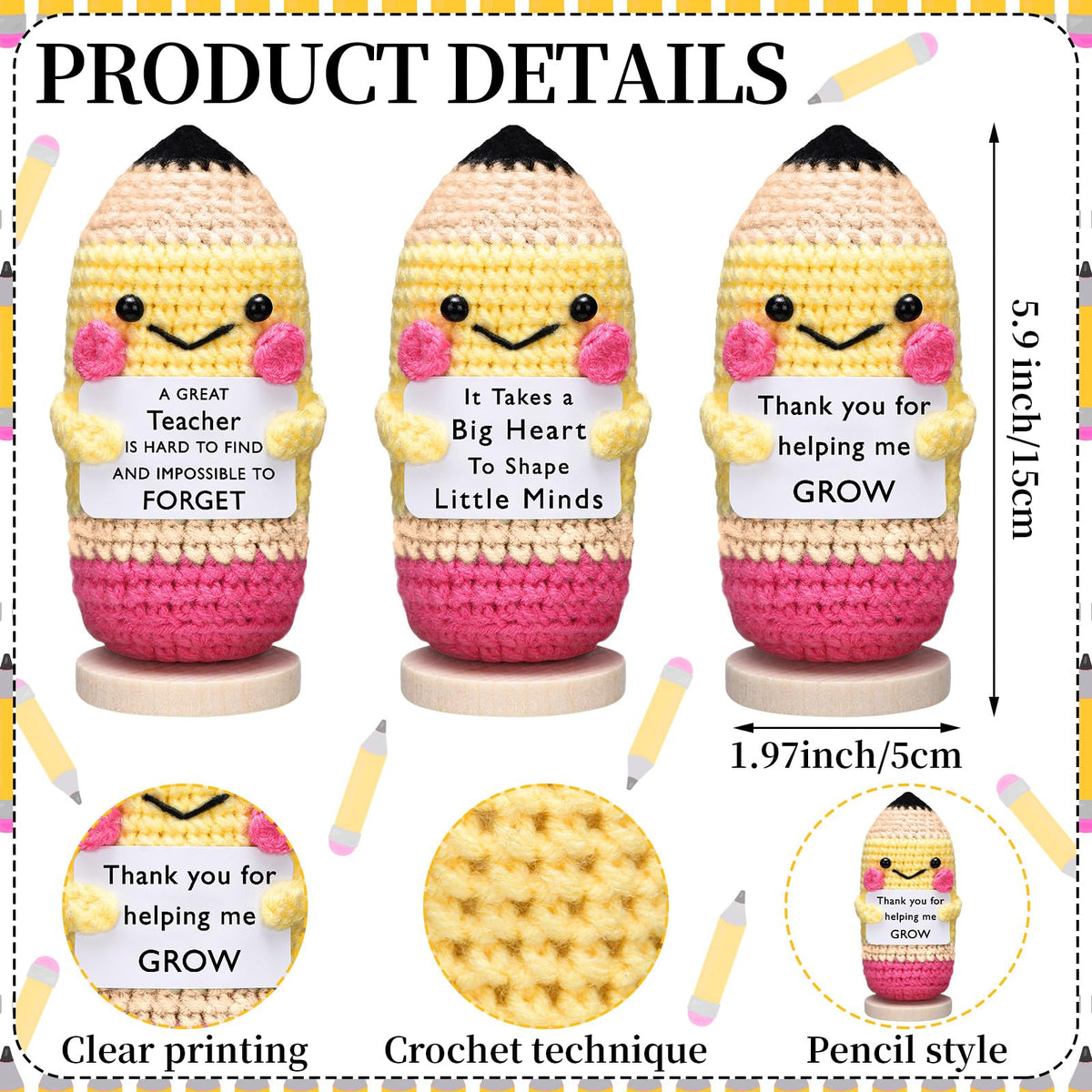 Wavwavw pencil crochet doll with inspirational message card