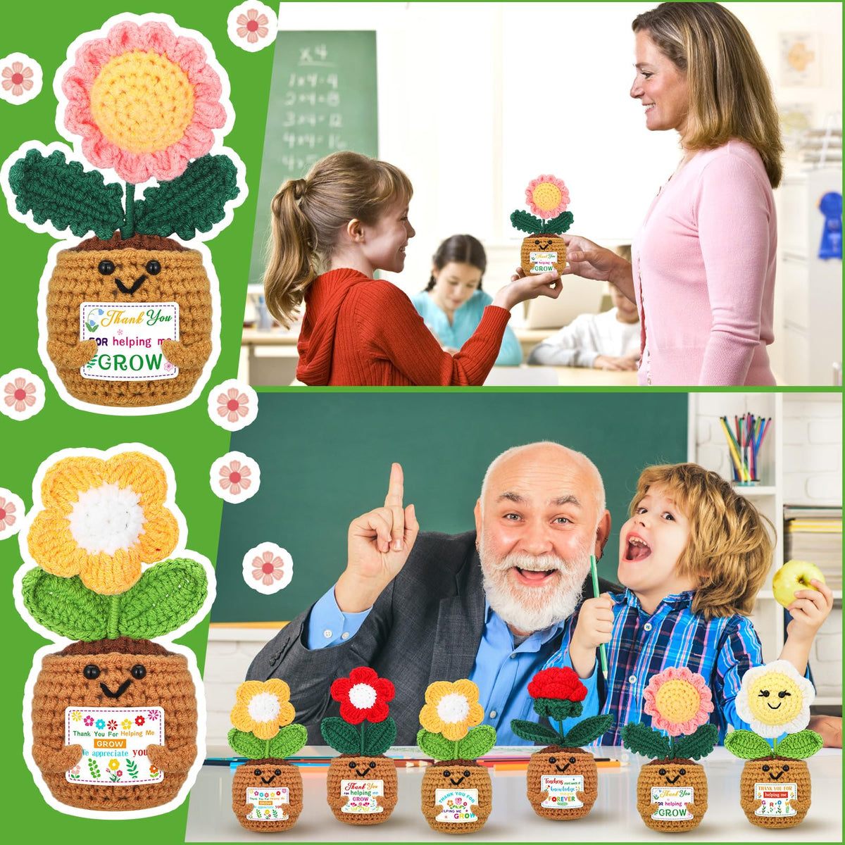 Wavwavw crochet flower in pot set provides playful desk decor and gifts
