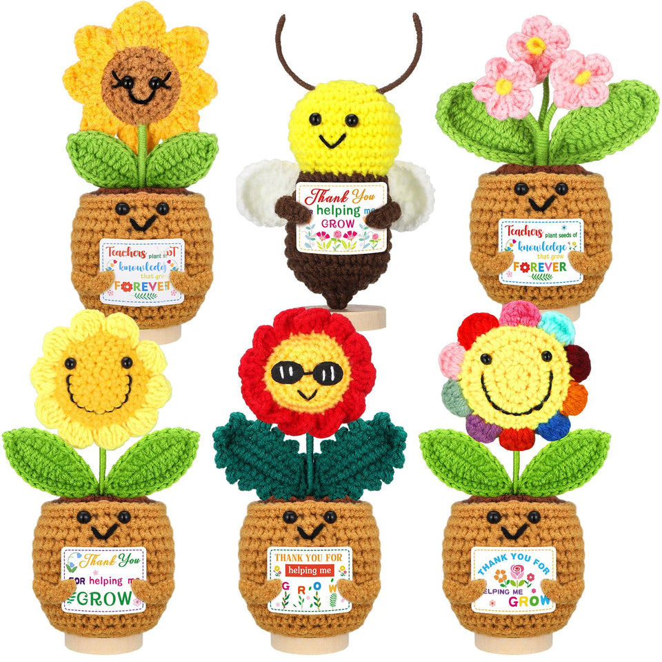 Wavwavw crochet flowers set in mini pots for teacher appreciation gift