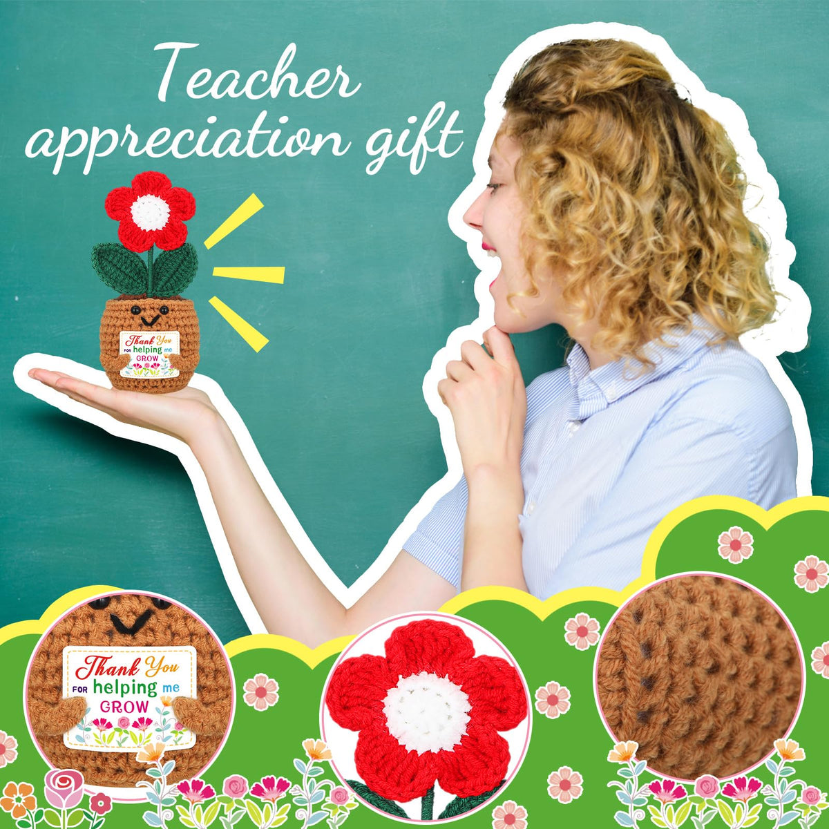 Wavwavw crochet flower with tag perfect for teacher appreciation cards