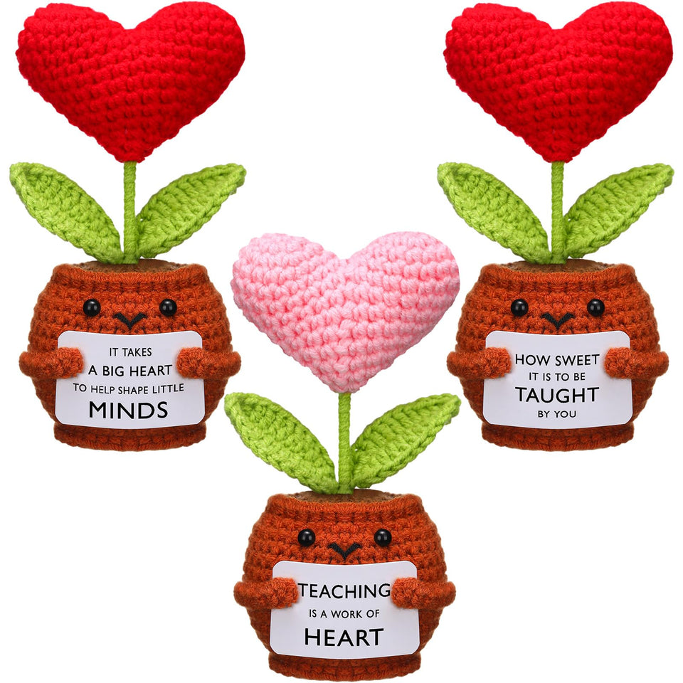 Wavwavw teacher heart crochet doll in pot, ideal classroom decor and gift.