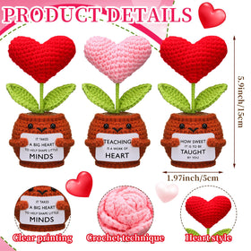 Wavwavw teacher heart crochet doll in pot, perfect desk decor for teachers.