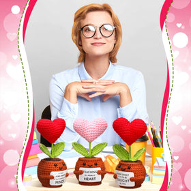 Wavwavw crochet heart doll in pot, vibrant colors ideal for dorms and offices.