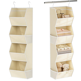 Wawocs hanging closet organizer front view showing four shelves for sweater and shirt storage