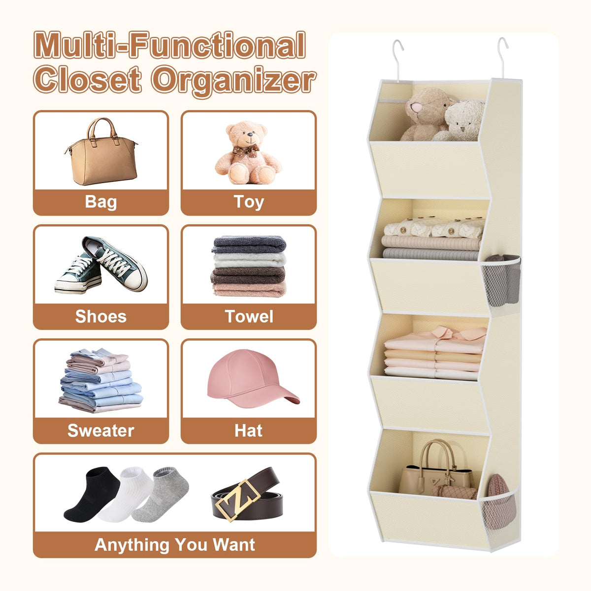 Wawocs hanging closet organizer in beige fabric complements any wardrobe
