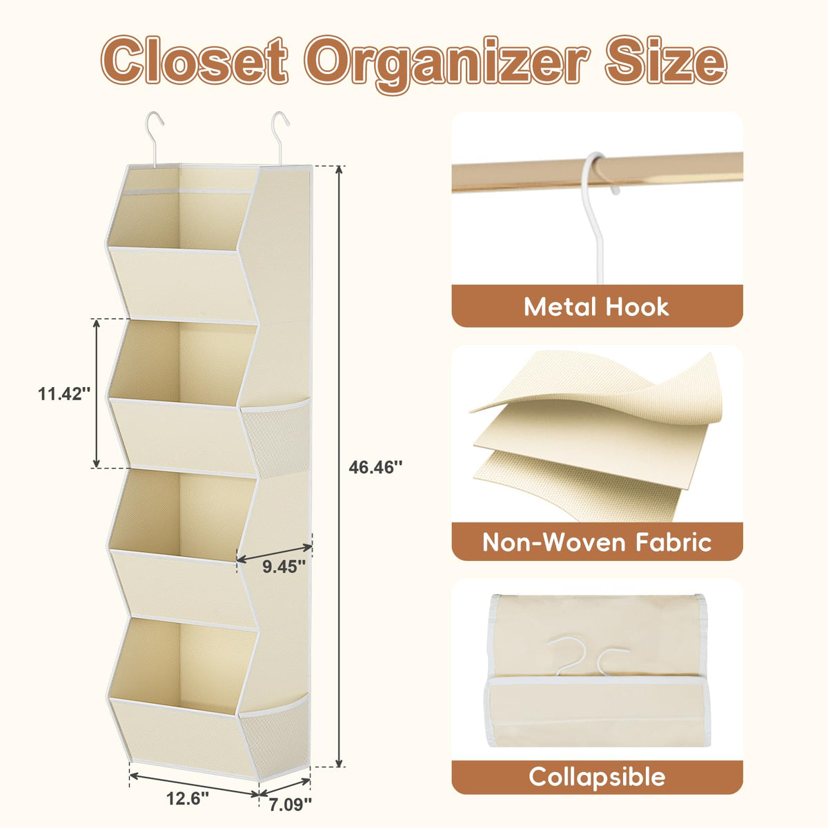 Wawocs hanging closet organizer mesh pockets for small items near the rod