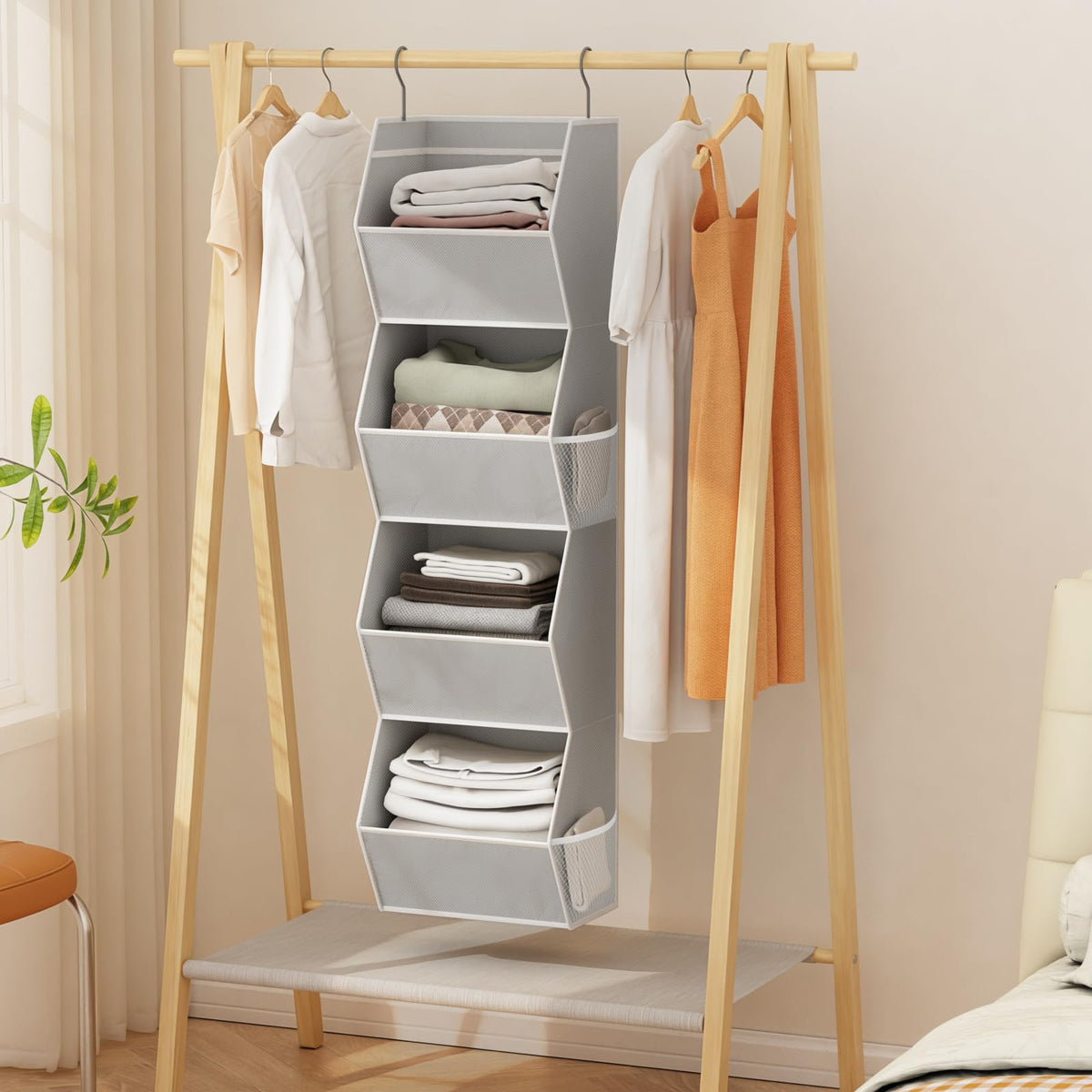 Wawocs hanging closet organizer metal hooks for quick wardrobe hanging.