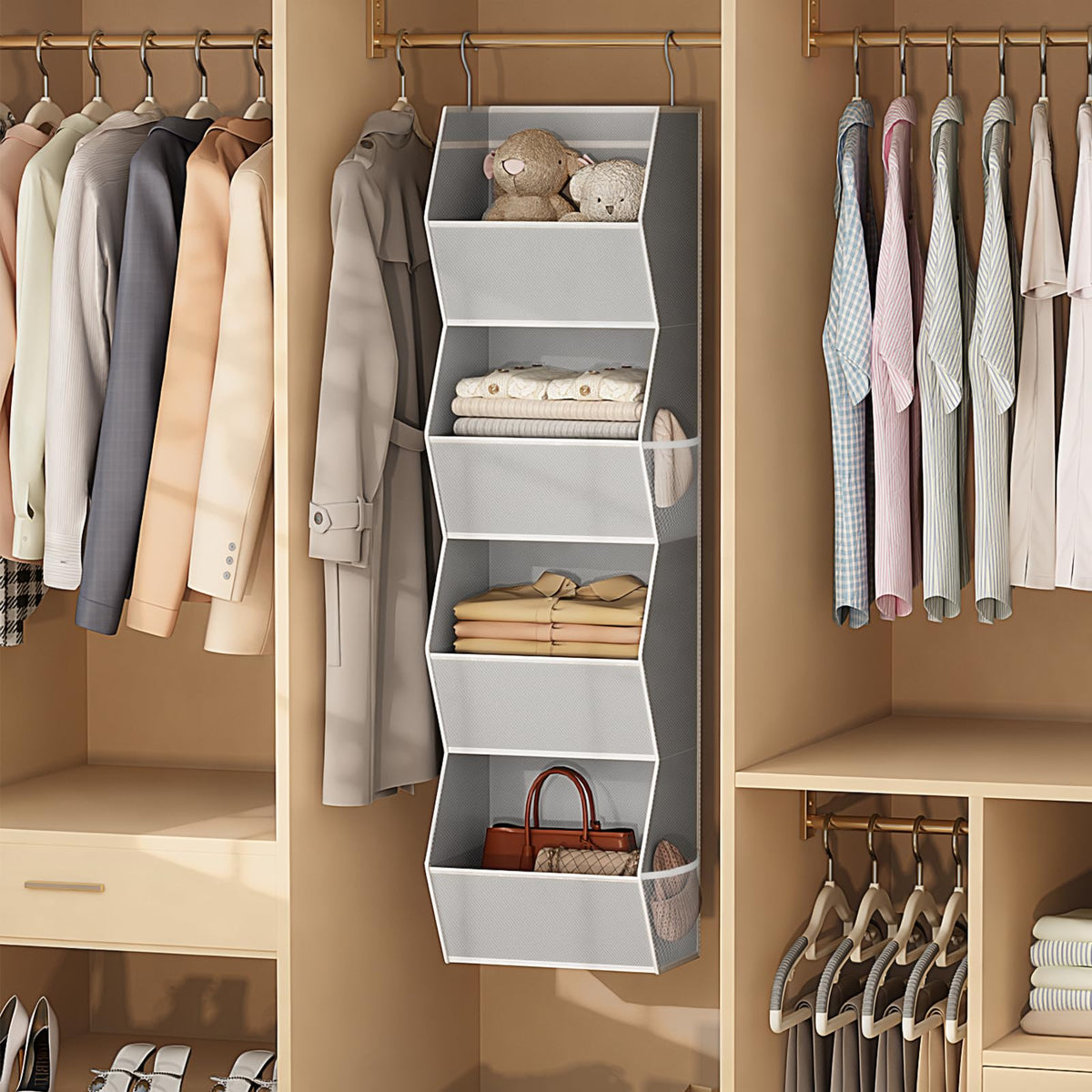 Wawocs hanging closet organizer in-wardrobe use saves floor space and organizes.