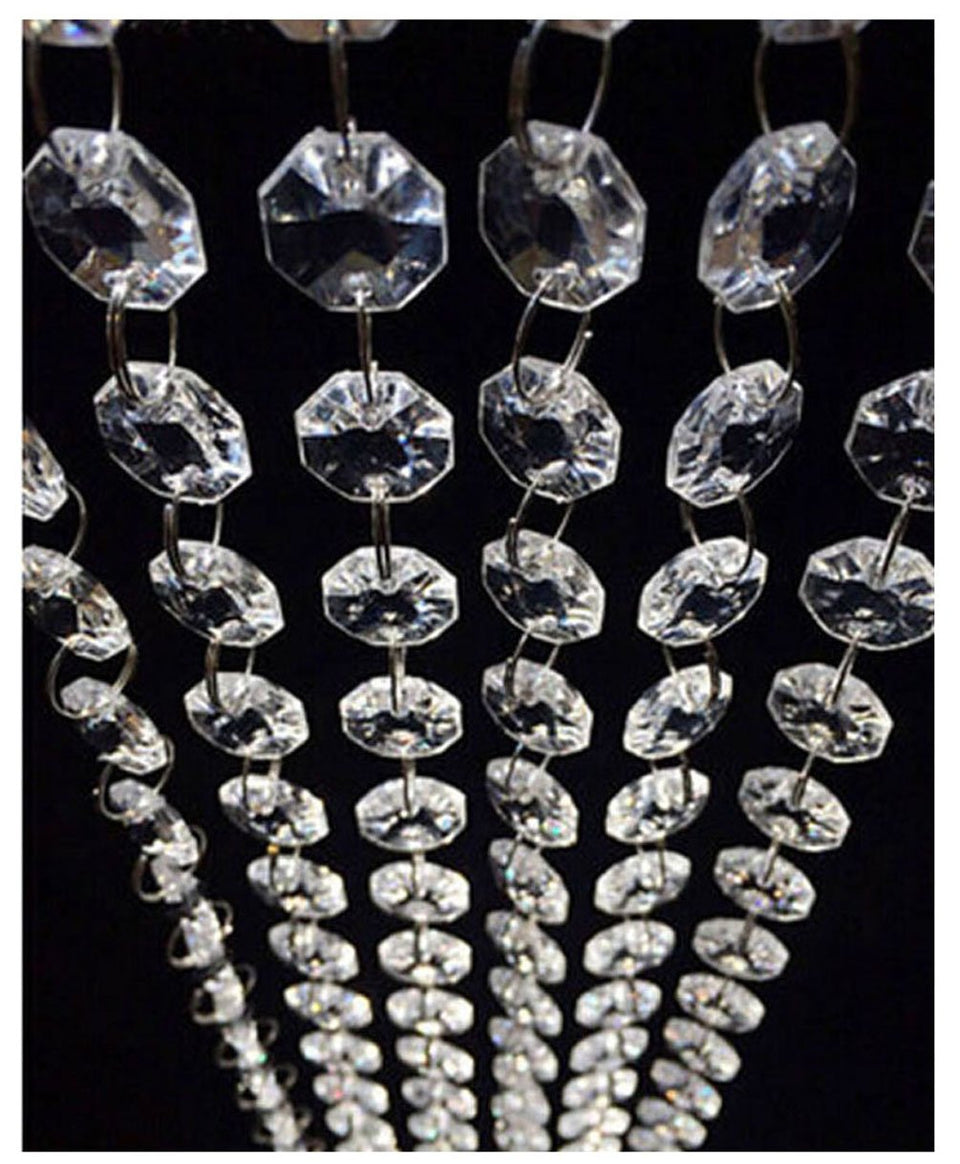 WAZHRMGHG crystal garland strands used as a centerpiece accent with clear facets
