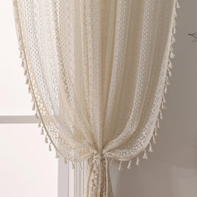 WAZZIO boho lace curtains 63in two-panel, soft light diffusion for living room.