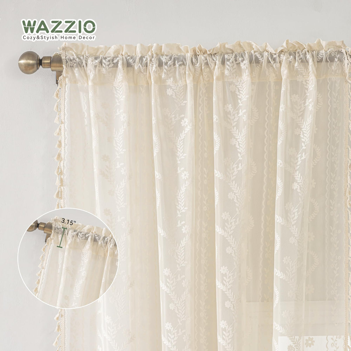 WAZZIO easy-care lace curtains machine washable for busy homes