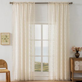 WAZZIO lace curtains with floral beige pattern diffuse light softly
