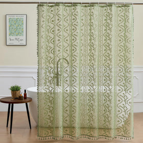 WAZZIO Sage Green Lace Curtain close-up showing delicate floral pattern for elegance