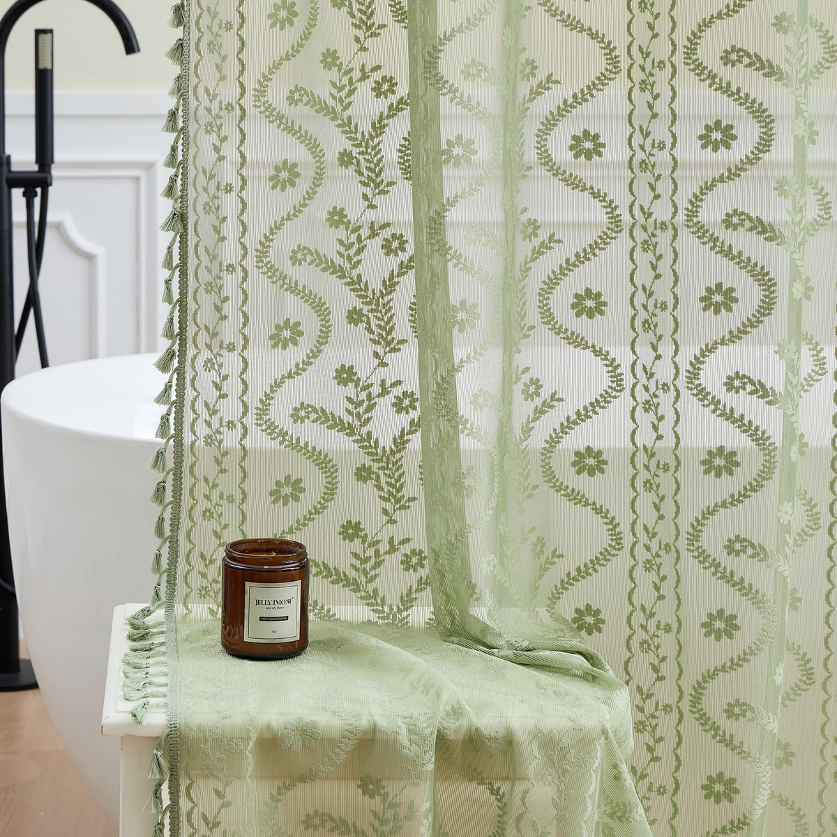 WAZZIO Sage Green Lace Curtain care-ready design for easy maintenance