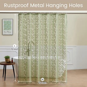 WAZZIO Sage Green Lace Curtain side view highlighting full length fit