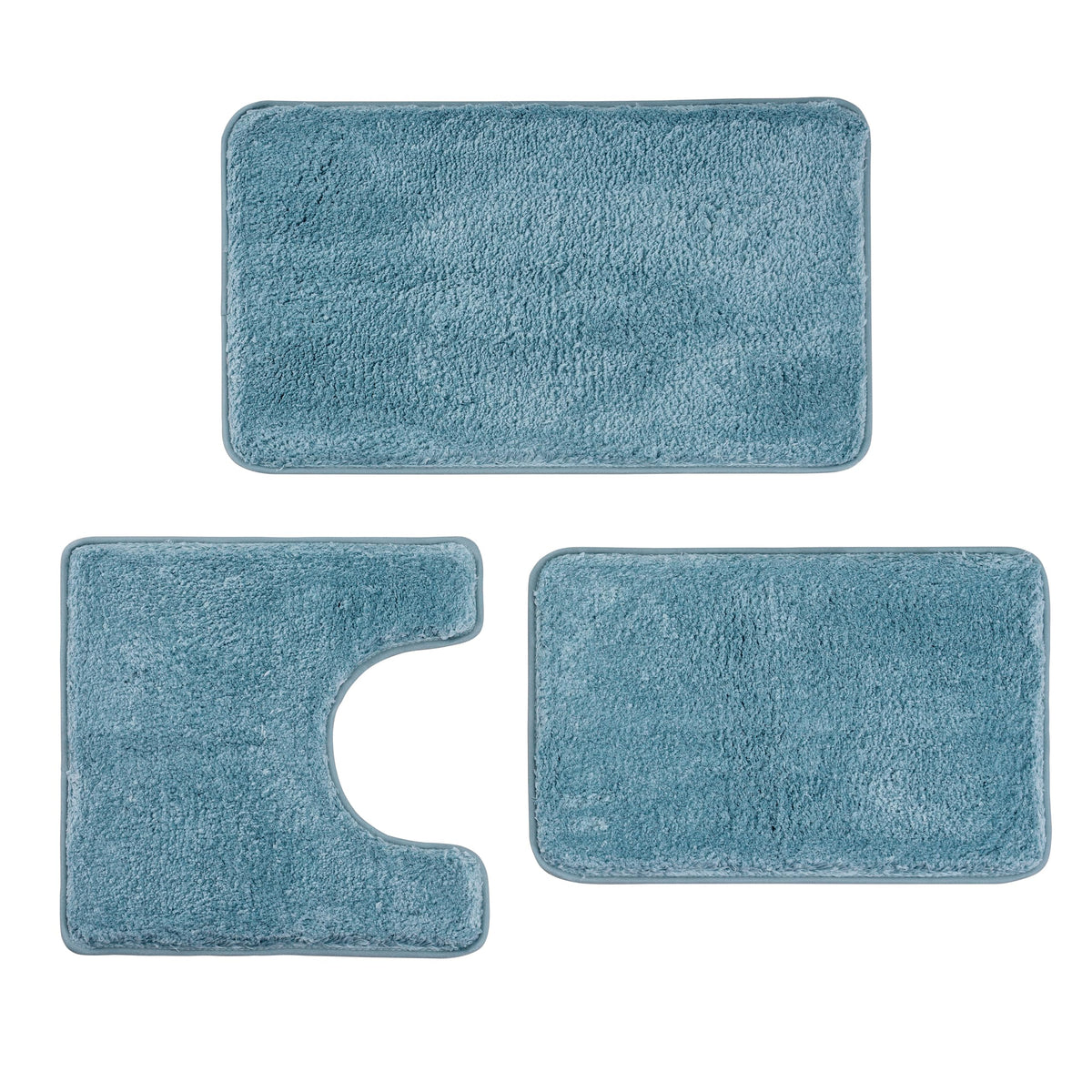 WCBSTT Lake Blue 3-Piece Bath Rug Set displayed in a modern bathroom for luxury comfort.