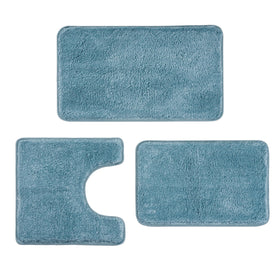 WCBSTT Lake Blue 3-Piece Bath Rug Set displayed in a modern bathroom for luxury comfort.