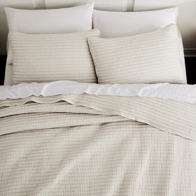 WDCOZY beige pick stitch king size quilt set on bed, soft, versatile, ideal for year-round comfort
