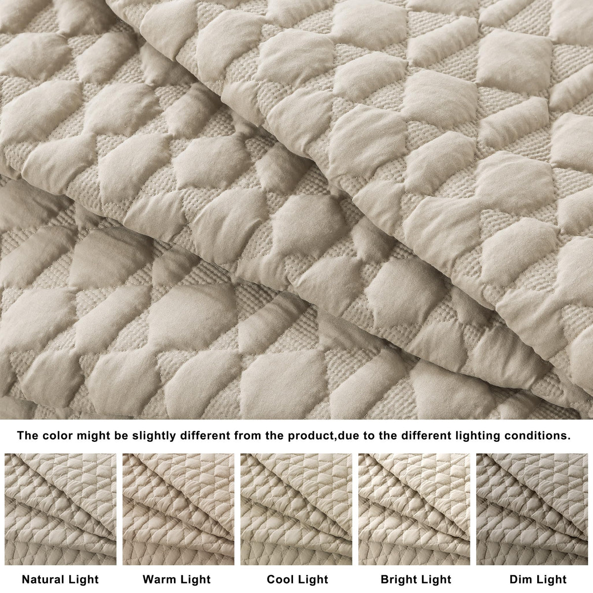 WDCOZY beige quilt queen textured-surface highlights bubble-like stitching for a contemporary look