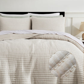 WDCOZY striped bedspread in a casual yet stylish bedroom setting