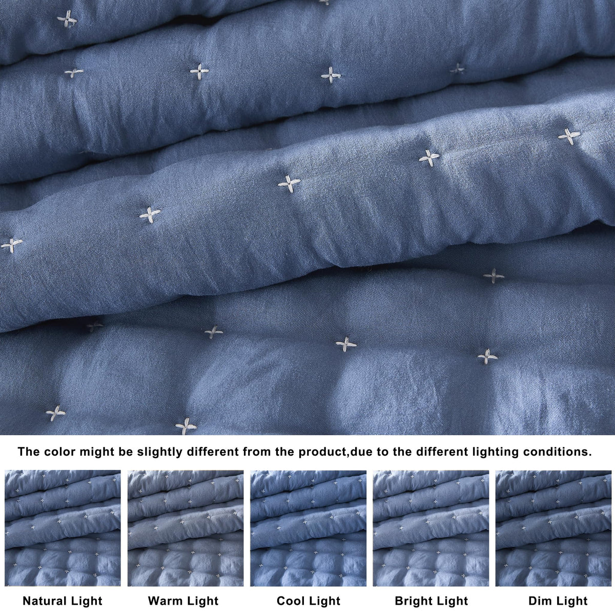 WDCOZY blue quilt fabric close-up showing soft brushed texture.
