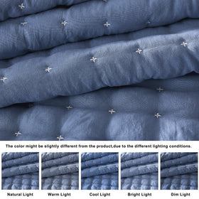 WDCOZY blue quilt fabric close-up showing soft brushed texture.