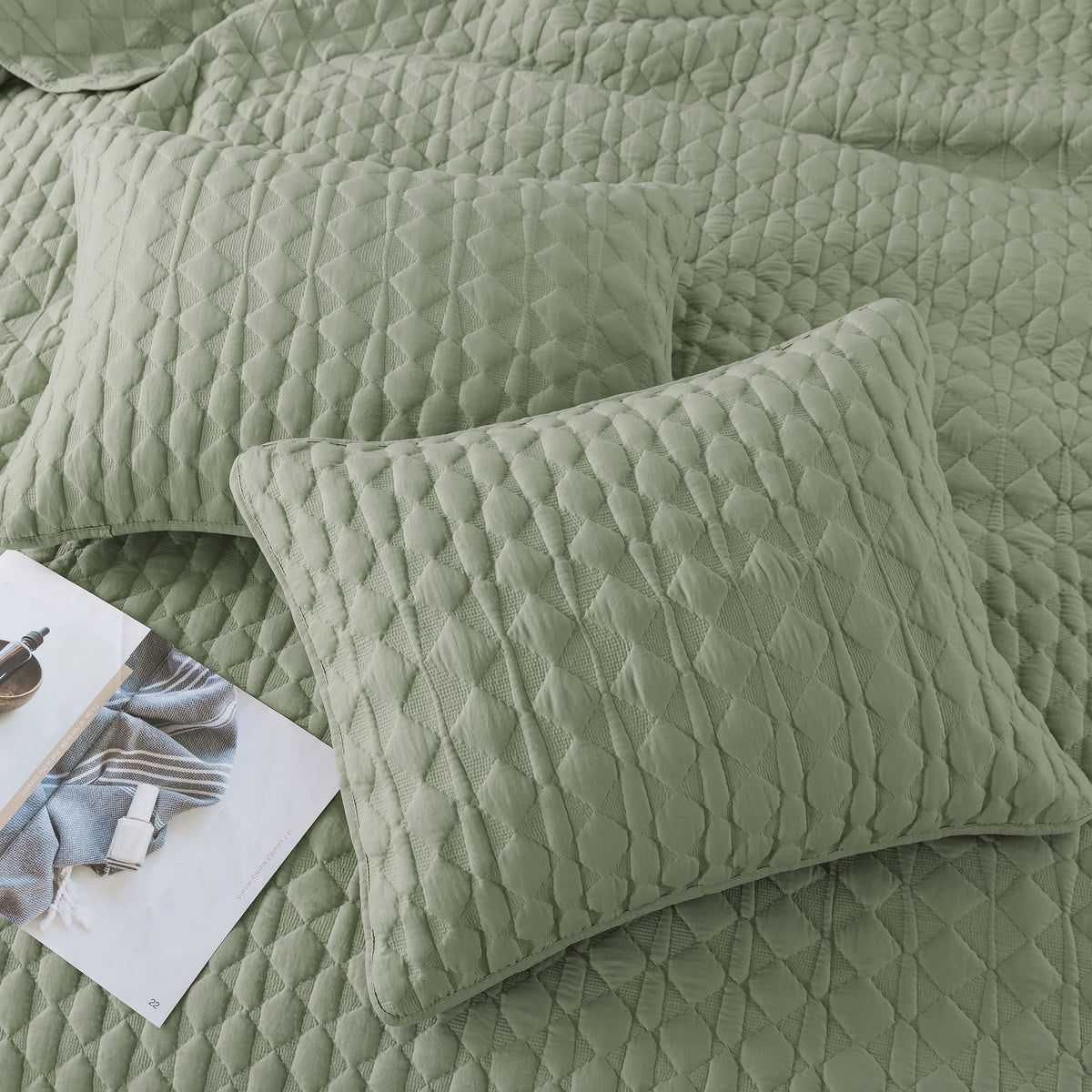 WDCOZY pillow shams 20x36 complement the Cal King quilt in Sage Green.