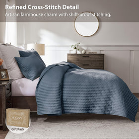WDCOZY channel farmhouse coverlet showcases rustic style and soft texture.