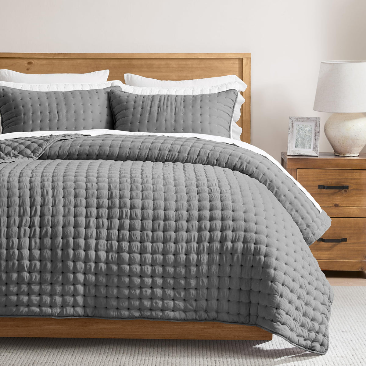 WDCOZY dark grey queen quilt 90x90, lightweight and breathable for all-season comfort