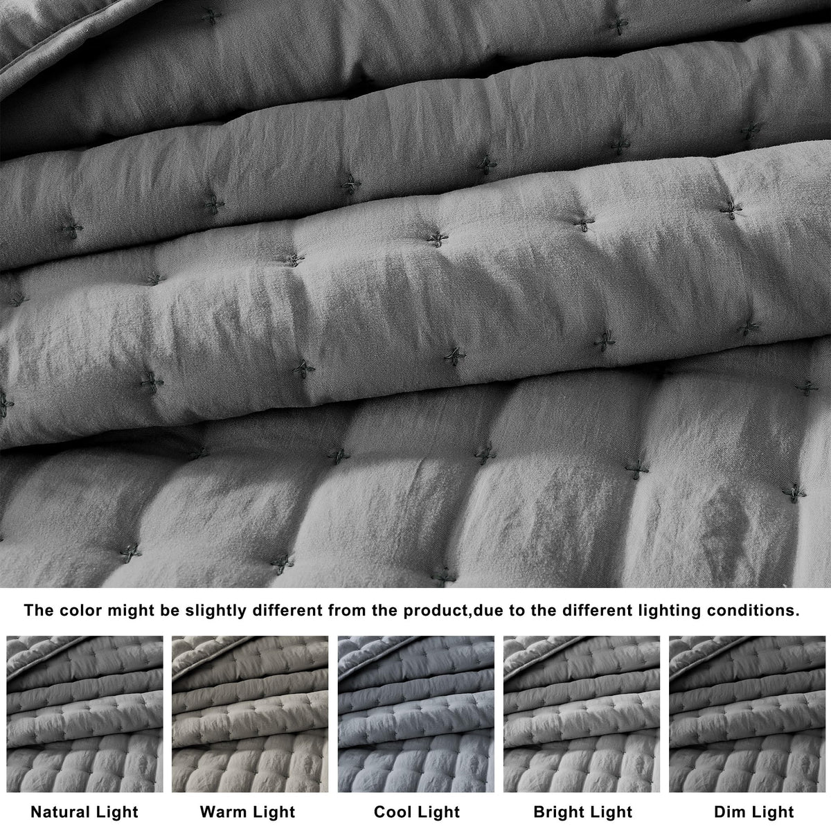 WDCOZY dark grey quilt coverlet in brushed finish provides cozy texture