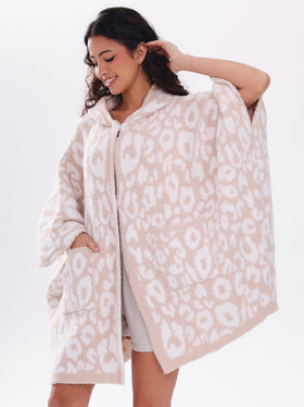 WDCOZY leopard wearable blanket hoodie with front pockets keeps hands warm and essentials close.
