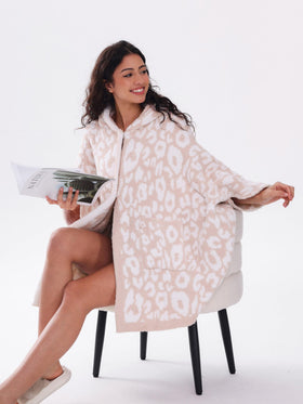 WDCOZY leopard wearable blanket hoodie plush faux fur texture signals luxe comfort.
