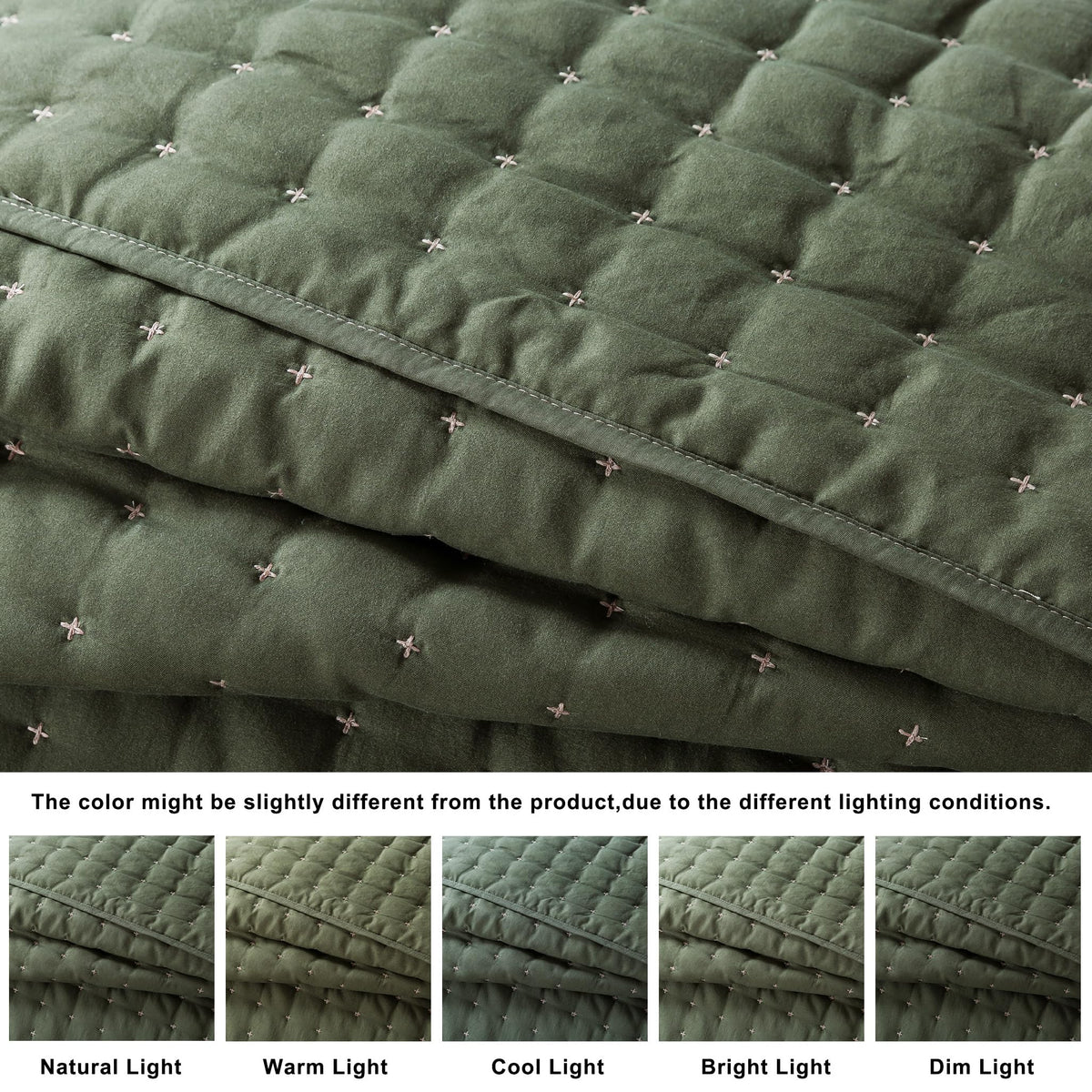 WDCOZY moss green quilt fabric close-up shows soft microfiber