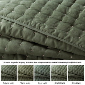 WDCOZY moss green quilt fabric close-up shows soft microfiber