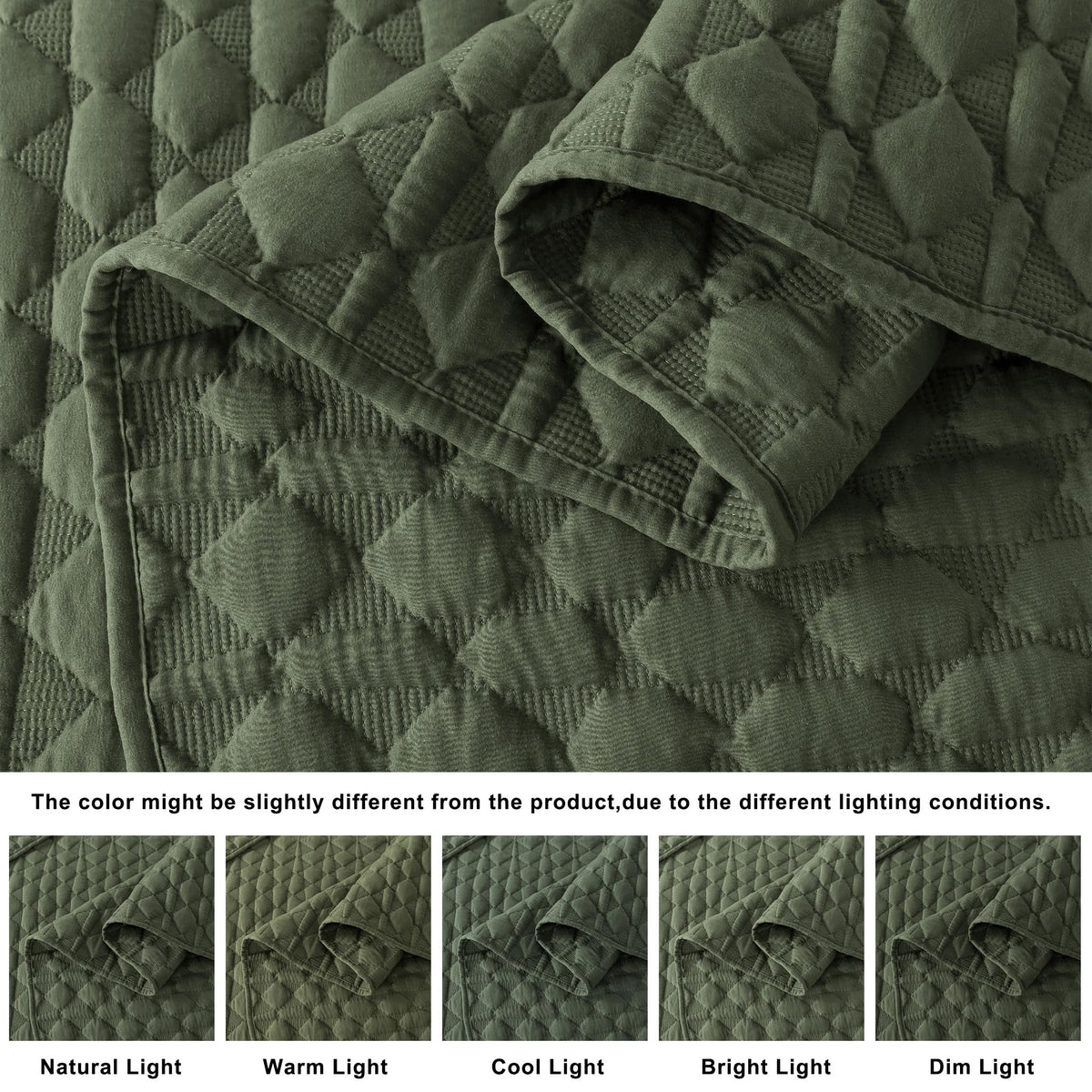 WDCOZY olive green quilt with two shams completes the set