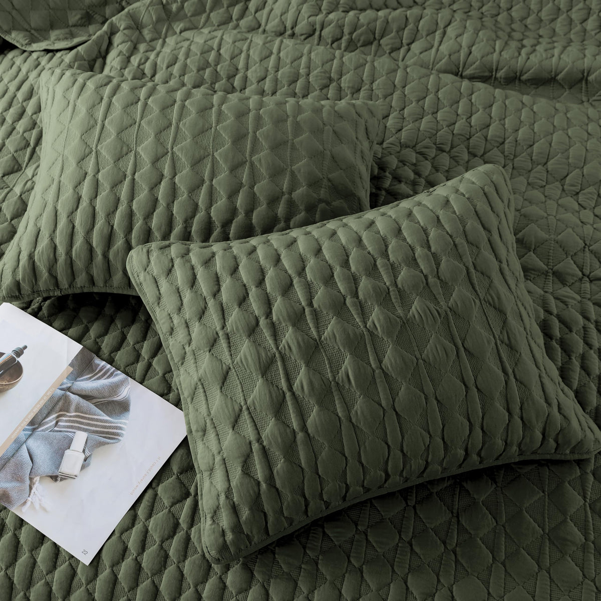 WDCOZY olive green quilt close-up shows soft microfiber texture