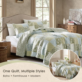 WDCOZY reversible patchwork quilt showing dual designs for mood-friendly styling