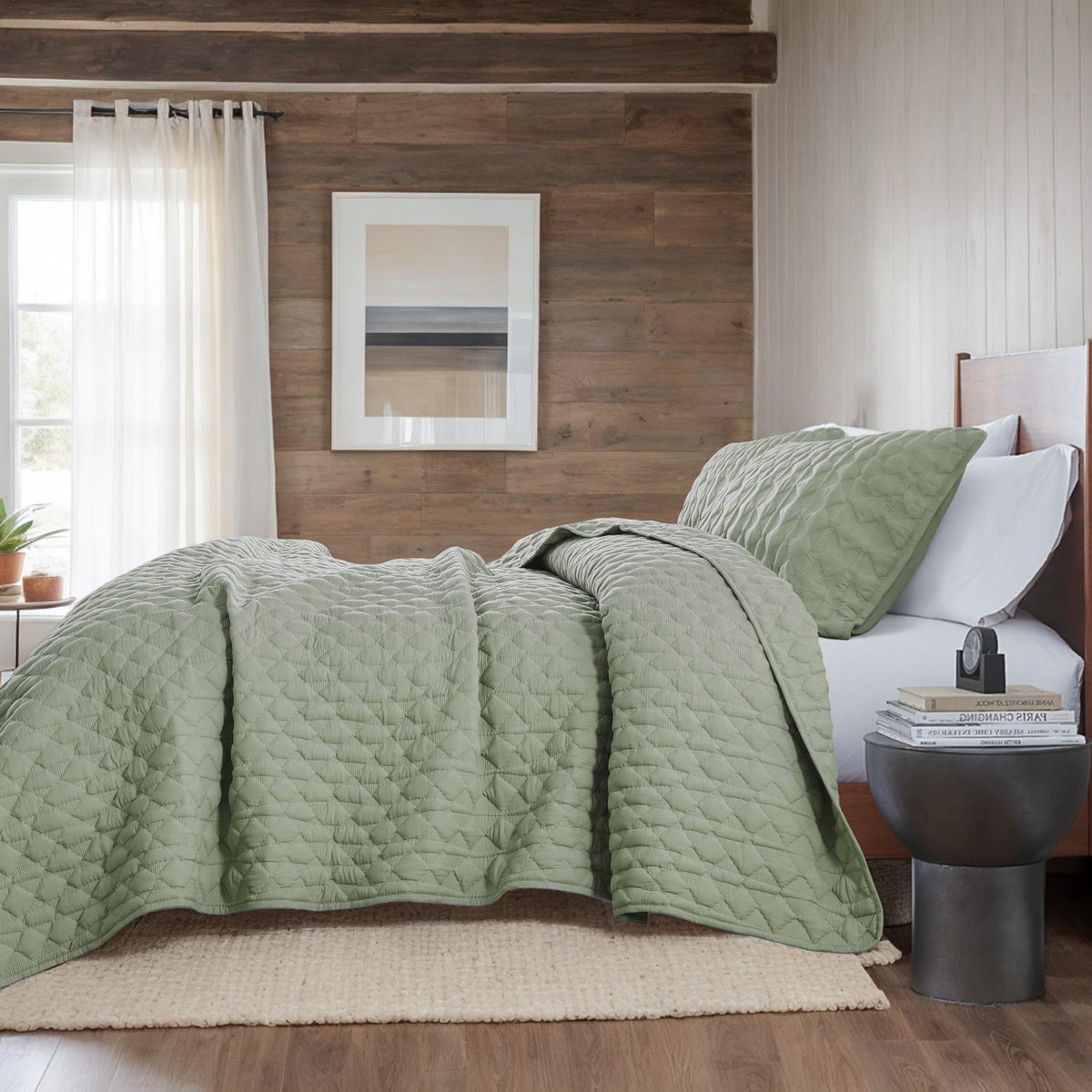 WDCOZY Sage Green quilt colorway brightens the bedroom while staying versatile.