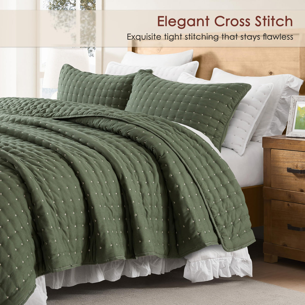 WDCOZY quilt and two shams set on bed