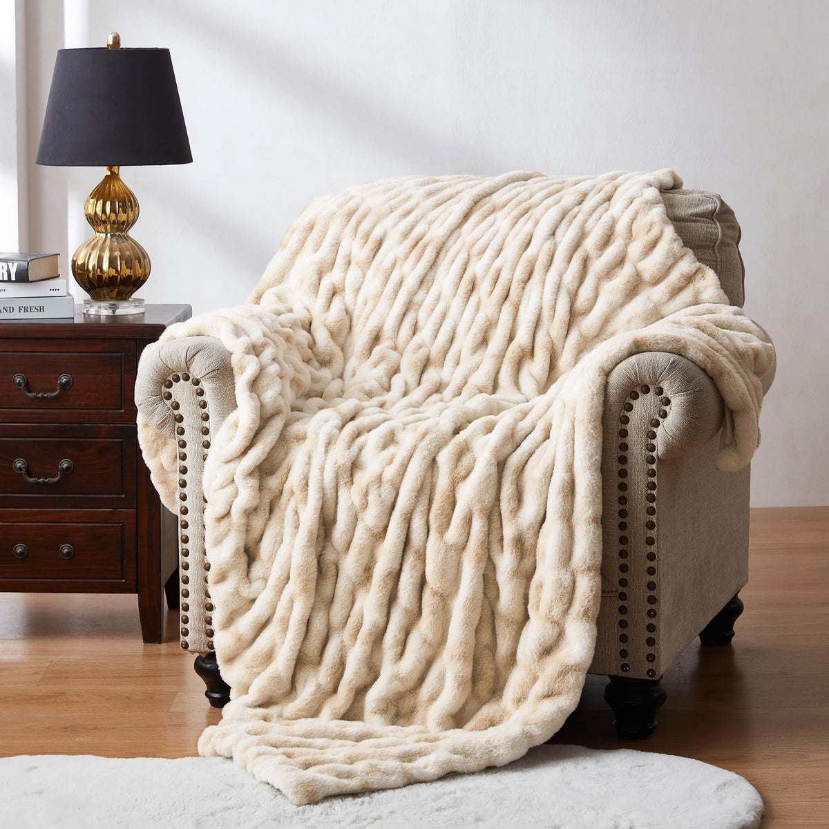 wdcozy ruched faux fur throw blanket offers warm inviting texture on sofas