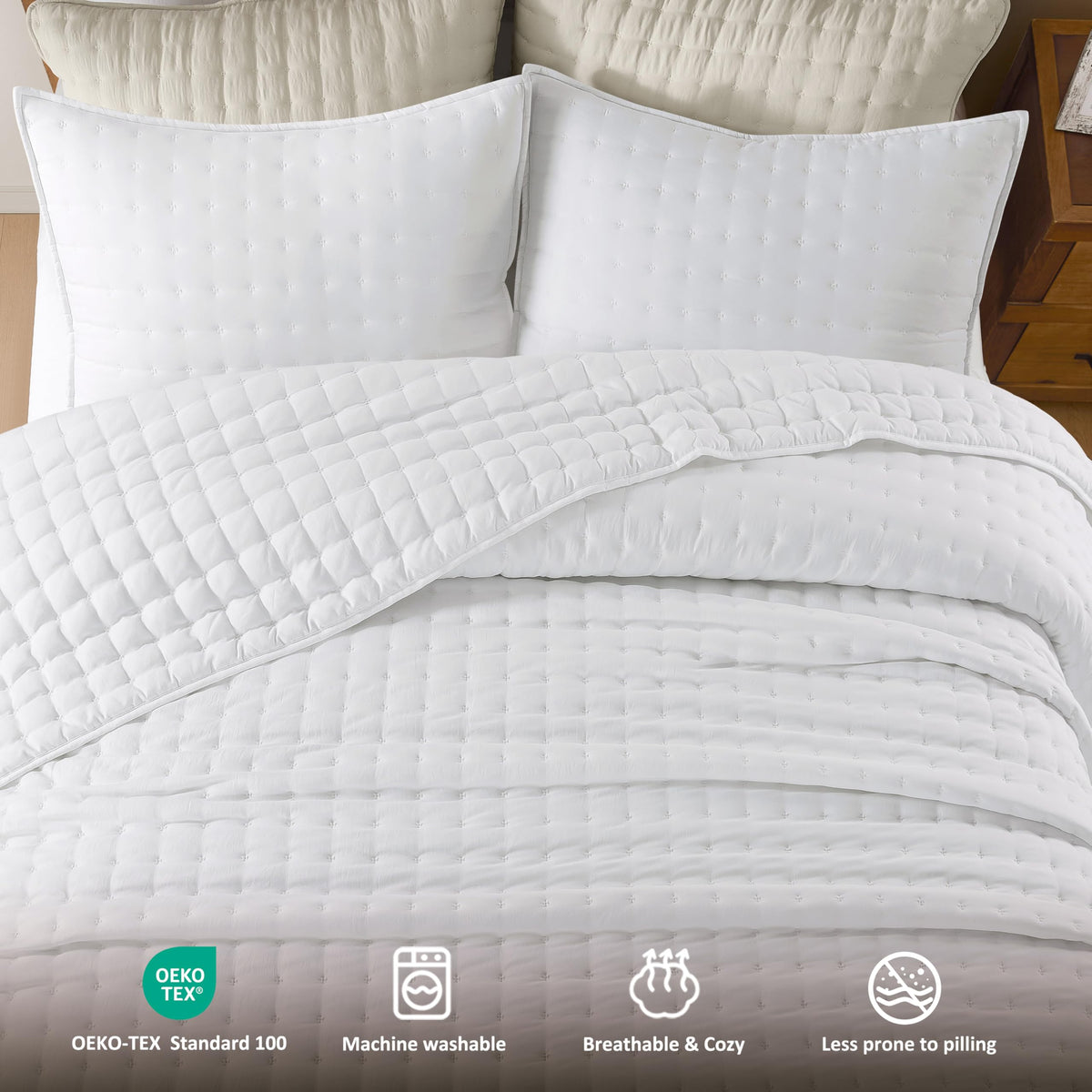 WDCOZY White Cloud Quilt styled in a bright room to show versatility.