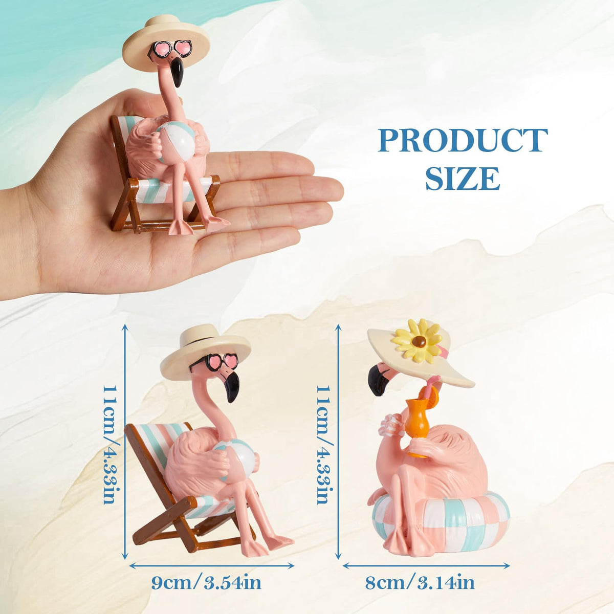 WDS WONDROUS flamingo figurines with bow tie and pool ring create a playful poolside vibe.