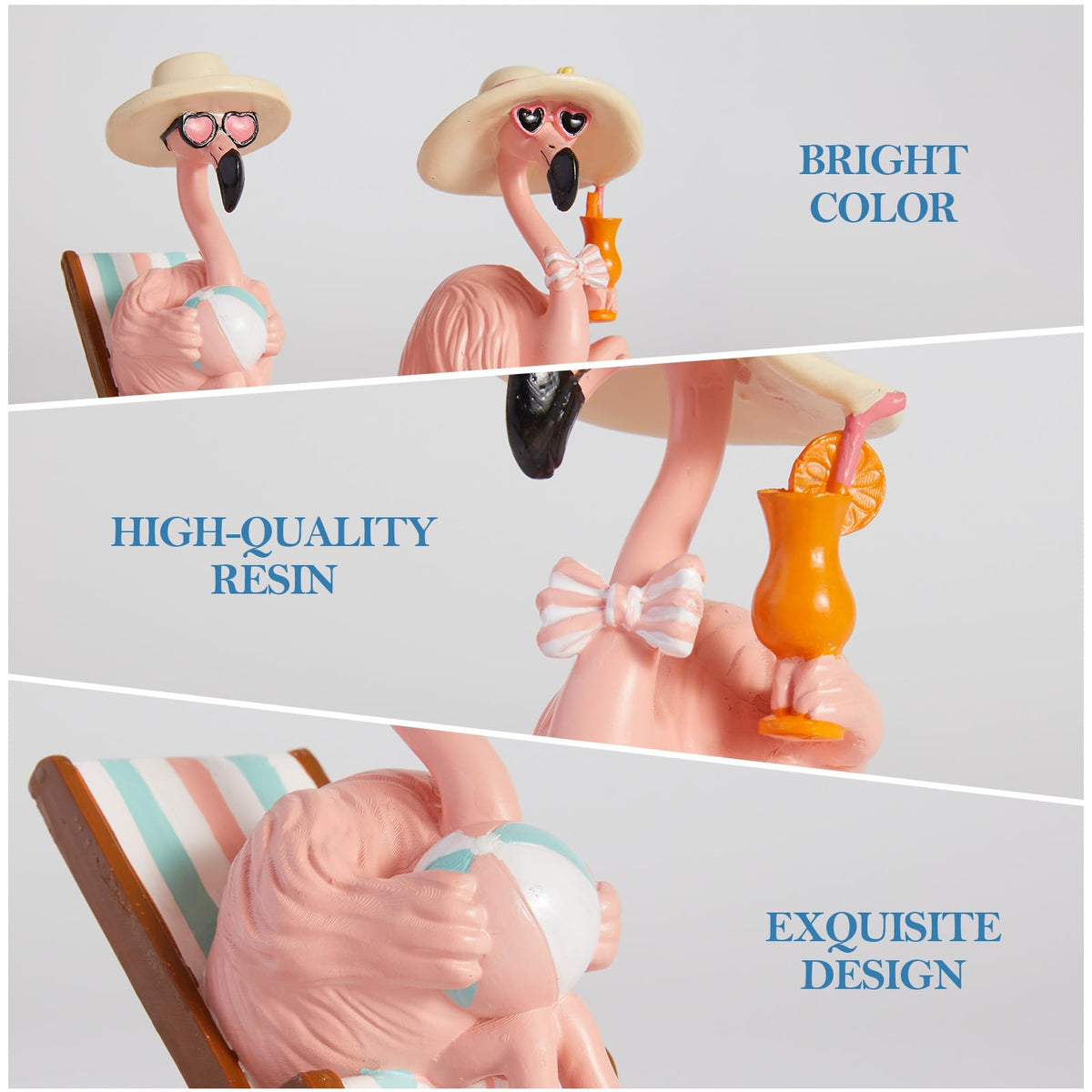 WDS WONDROUS flamingo figurine with cocktail adds vacation mood to any surface.