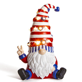 WDS WONDROUS patriotic gnome with LED hat glows softly for festive ambiance.