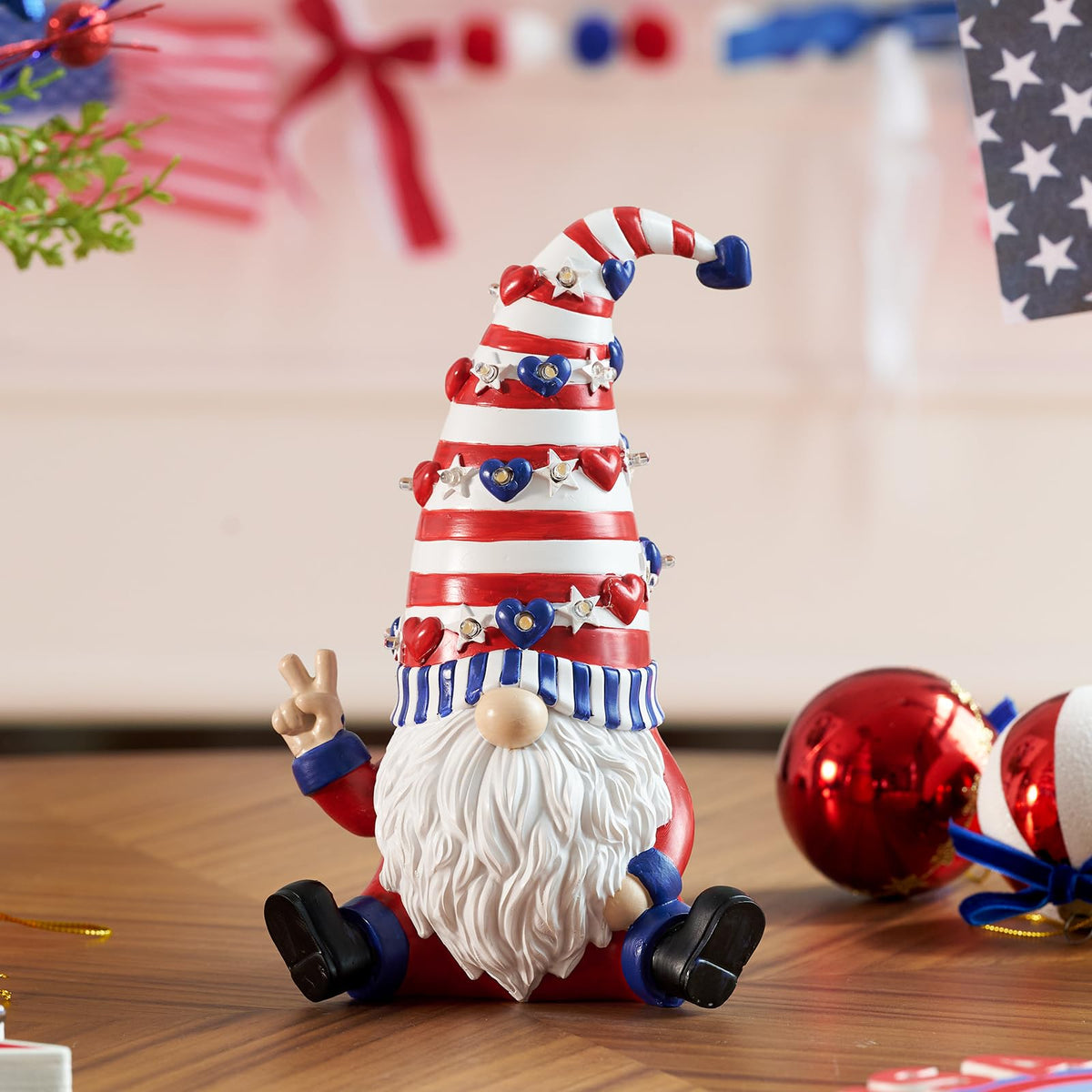WDS WONDROUS patriotic shelf decor gnome adds festive charm.