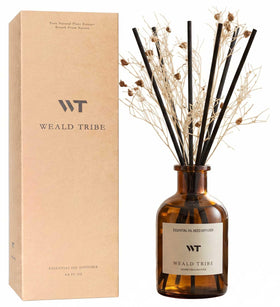 WEALD TRIBE flower reed diffuser bottle with clean linen scent for fresh air.