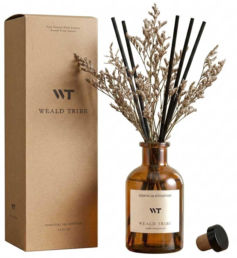WEALD TRIBE flower reed diffuser vanilla cinnamon bottle for long-lasting home fragrance