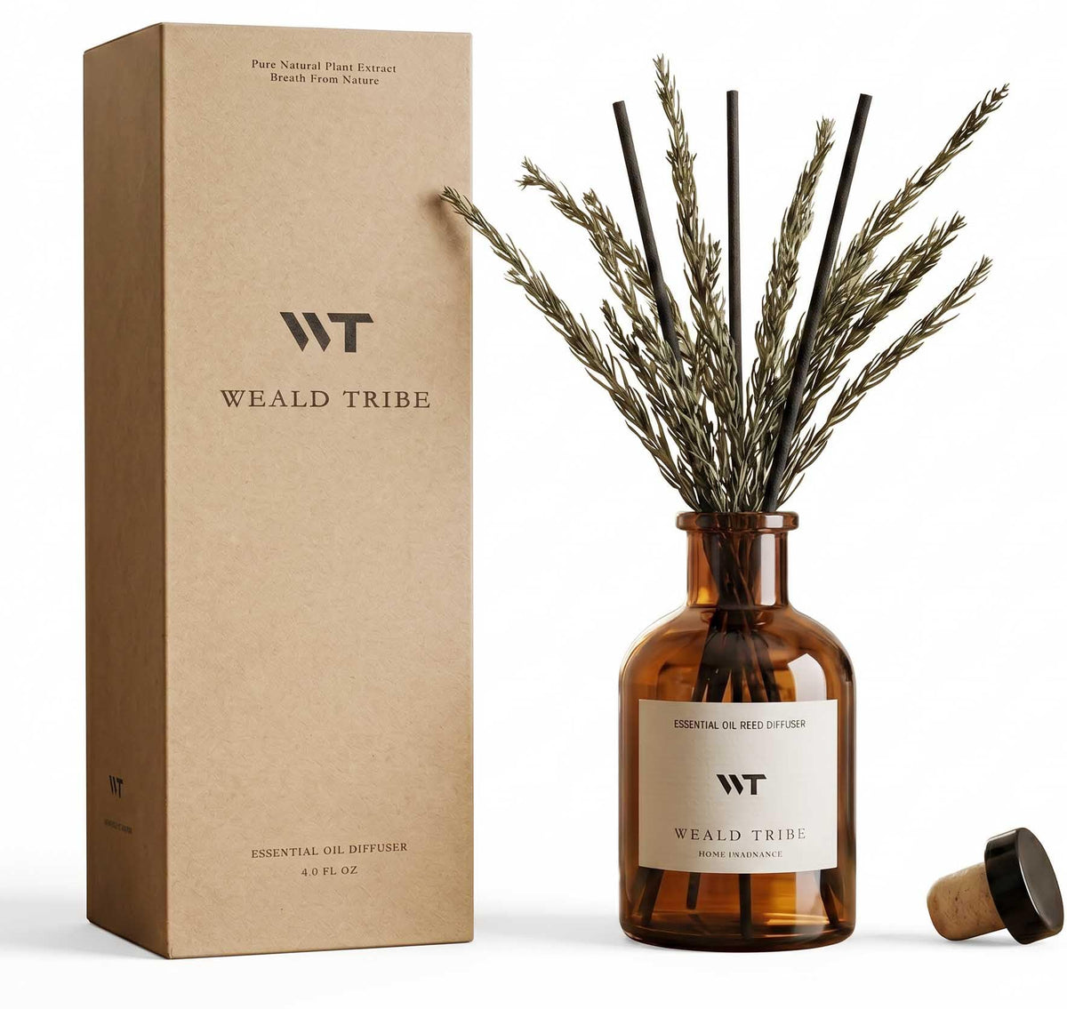 WEALD TRIBE reed diffuser bottle releasing French Black Juniper aroma for lasting home fragrance