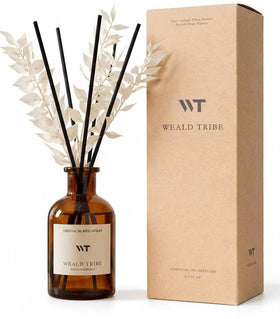WEALD TRIBE reed diffuser bottle with White Tea scent for a fresh bathroom ambiance